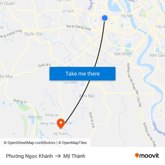 Phường Ngọc Khánh to Mỹ Thành map