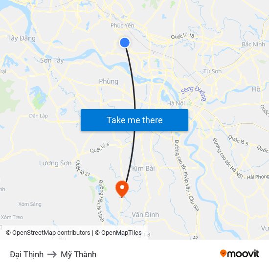 Đại Thịnh to Mỹ Thành map