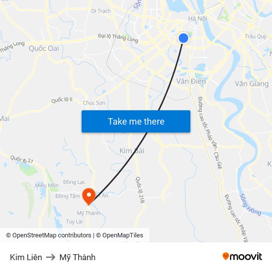 Kim Liên to Mỹ Thành map