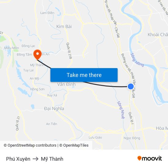 Phú Xuyên to Mỹ Thành map