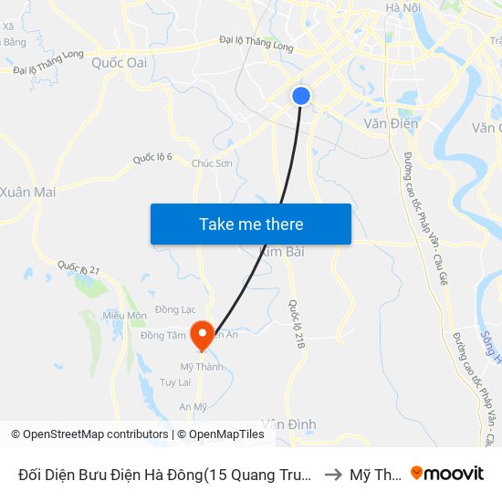 Đối Diện Bưu Điện Hà Đông(15 Quang Trung Hà Đông) to Mỹ Thành map