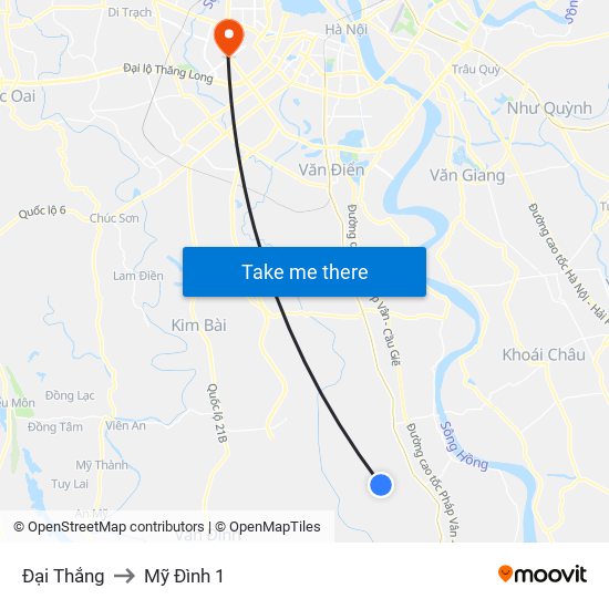 Đại Thắng to Mỹ Đình 1 map