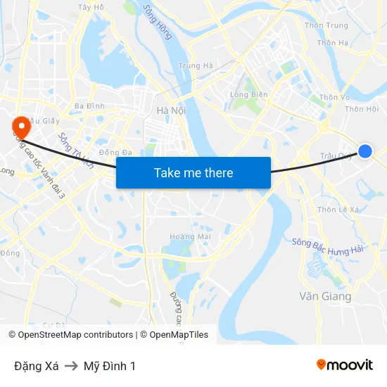 Đặng Xá to Mỹ Đình 1 map