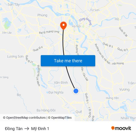 Đồng Tân to Mỹ Đình 1 map