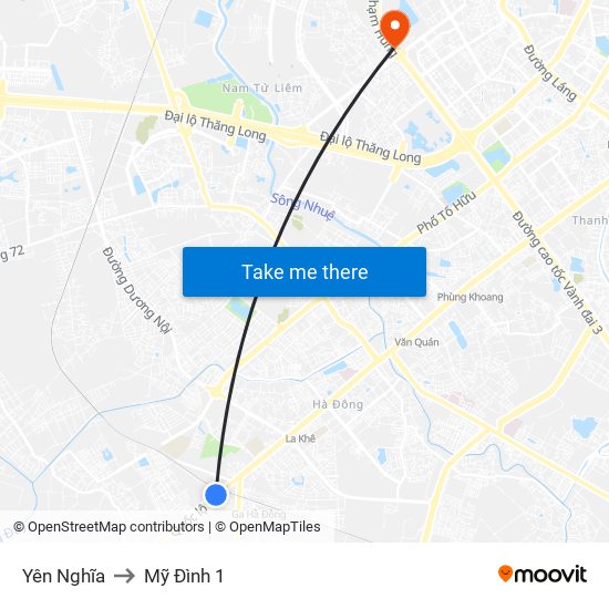 Yên Nghĩa to Mỹ Đình 1 map