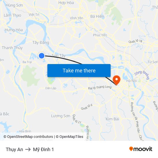 Thụy An to Mỹ Đình 1 map