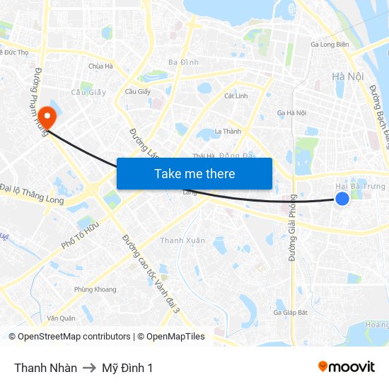 Thanh Nhàn to Mỹ Đình 1 map
