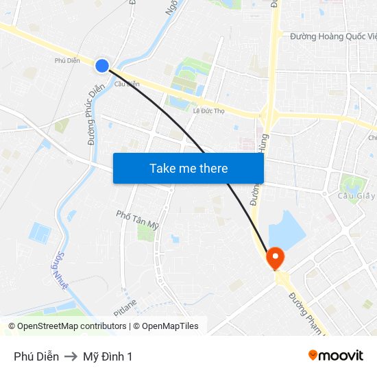 Phú Diễn to Mỹ Đình 1 map