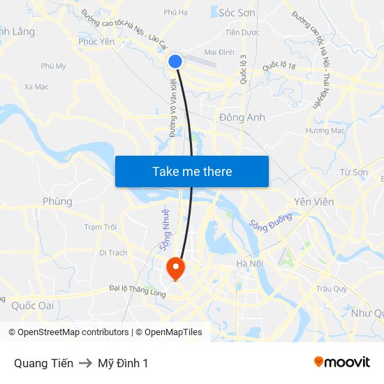 Quang Tiến to Mỹ Đình 1 map