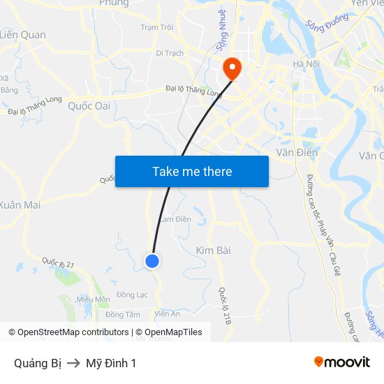 Quảng Bị to Mỹ Đình 1 map