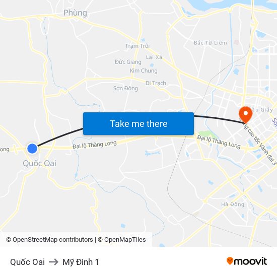 Quốc Oai to Mỹ Đình 1 map