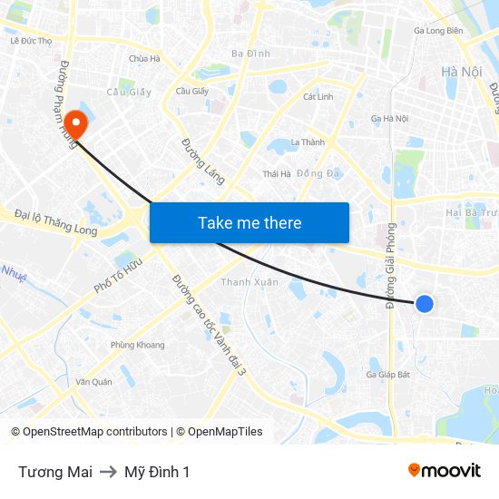 Tương Mai to Mỹ Đình 1 map