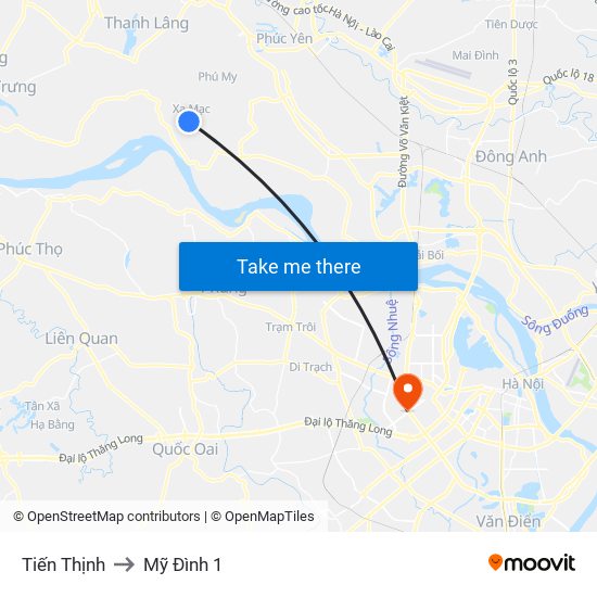 Tiến Thịnh to Mỹ Đình 1 map