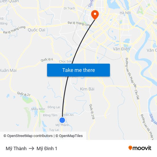 Mỹ Thành to Mỹ Đình 1 map