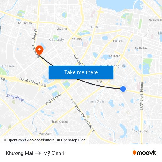 Khương Mai to Mỹ Đình 1 map