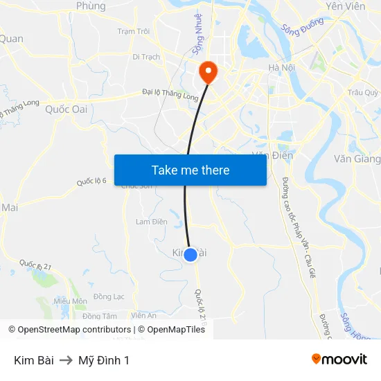 Kim Bài to Mỹ Đình 1 map