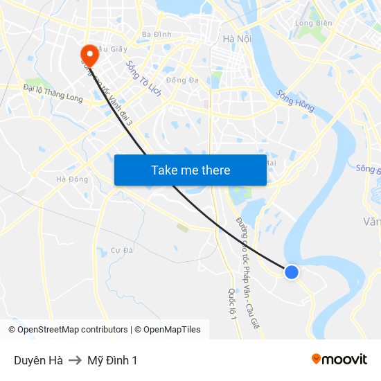 Duyên Hà to Mỹ Đình 1 map