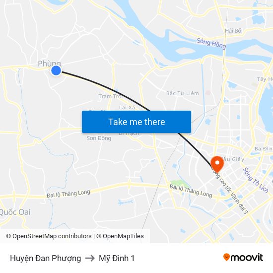 Huyện Đan Phượng to Mỹ Đình 1 map