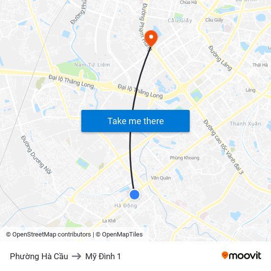 Phường Hà Cầu to Mỹ Đình 1 map