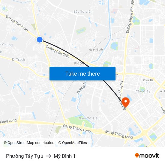 Phường Tây Tựu to Mỹ Đình 1 map