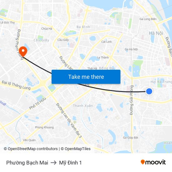 Phường Bạch Mai to Mỹ Đình 1 map