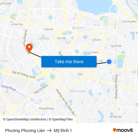 Phường Phương Liên to Mỹ Đình 1 map