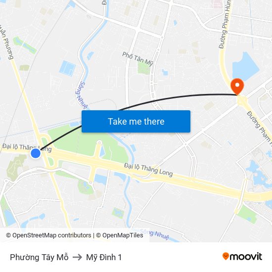 Phường Tây Mỗ to Mỹ Đình 1 map