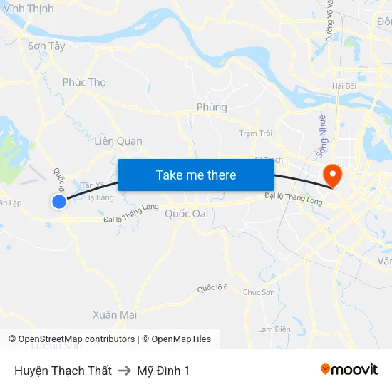 Huyện Thạch Thất to Mỹ Đình 1 map