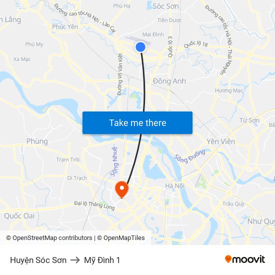 Huyện Sóc Sơn to Mỹ Đình 1 map