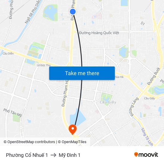 Phường Cổ Nhuế 1 to Mỹ Đình 1 map