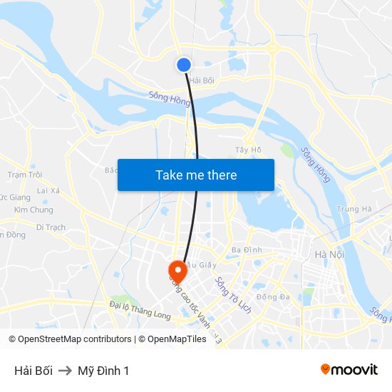 Hải Bối to Mỹ Đình 1 map