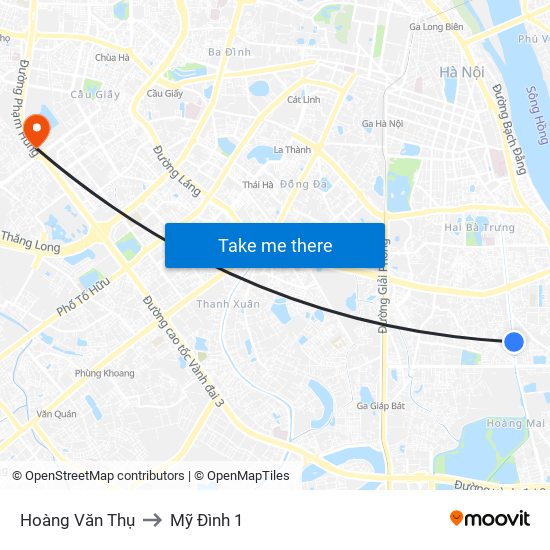 Hoàng Văn Thụ to Mỹ Đình 1 map