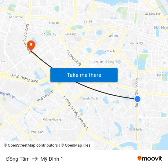 Đồng Tâm to Mỹ Đình 1 map