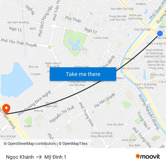 Ngọc Khánh to Mỹ Đình 1 map