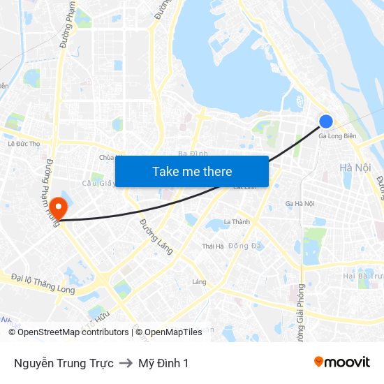 Nguyễn Trung Trực to Mỹ Đình 1 map