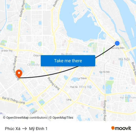 Phúc Xá to Mỹ Đình 1 map