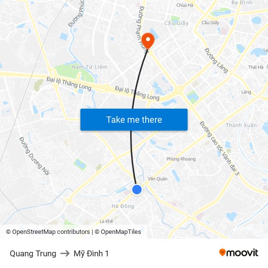 Quang Trung to Mỹ Đình 1 map