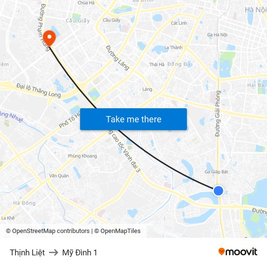 Thịnh Liệt to Mỹ Đình 1 map