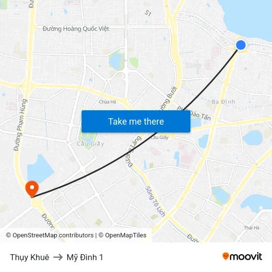 Thụy Khuê to Mỹ Đình 1 map