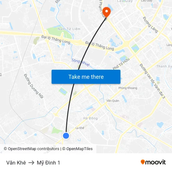 Văn Khê to Mỹ Đình 1 map