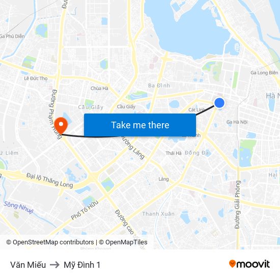 Văn Miếu to Mỹ Đình 1 map