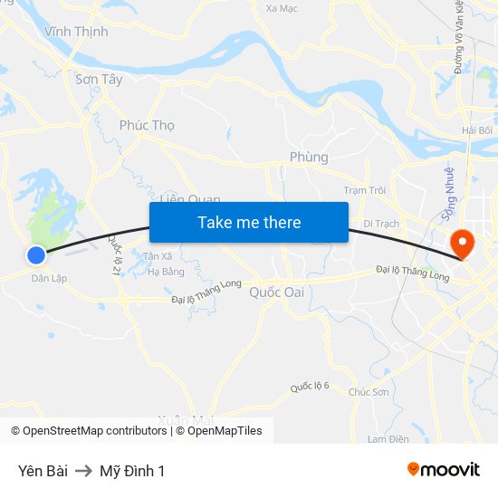 Yên Bài to Mỹ Đình 1 map