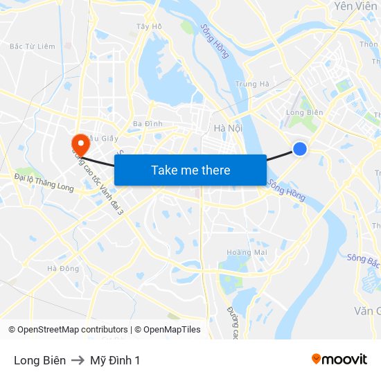 Long Biên to Mỹ Đình 1 map