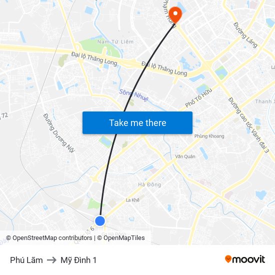 Phú Lãm to Mỹ Đình 1 map