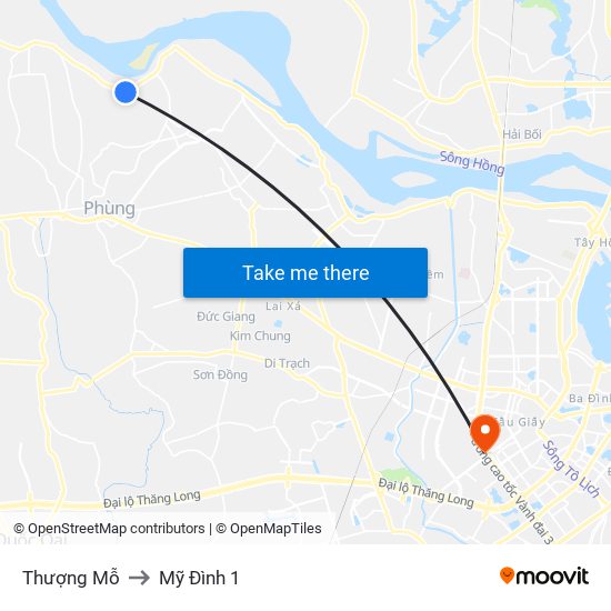 Thượng Mỗ to Mỹ Đình 1 map