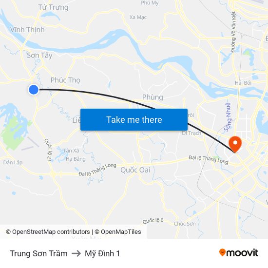 Trung Sơn Trầm to Mỹ Đình 1 map