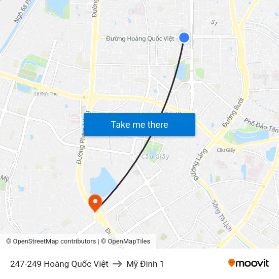 247-249 Hoàng Quốc Việt to Mỹ Đình 1 map