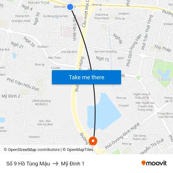 Số 9 Hồ Tùng Mậu to Mỹ Đình 1 map