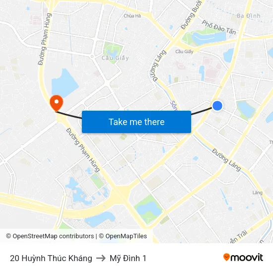 20 Huỳnh Thúc Kháng to Mỹ Đình 1 map
