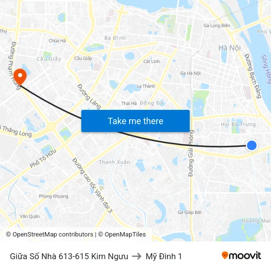 Giữa Số Nhà 613-615 Kim Ngưu to Mỹ Đình 1 map